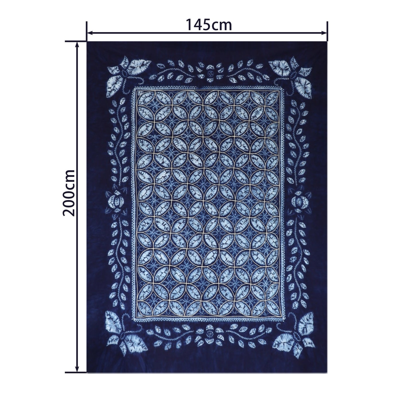 Handmade tie-dye tablecloth with copper coins pattern