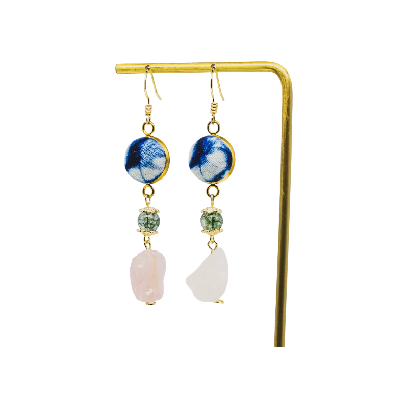 Handmade 14k Pink Crystal Wooden Chinese Style Earrings