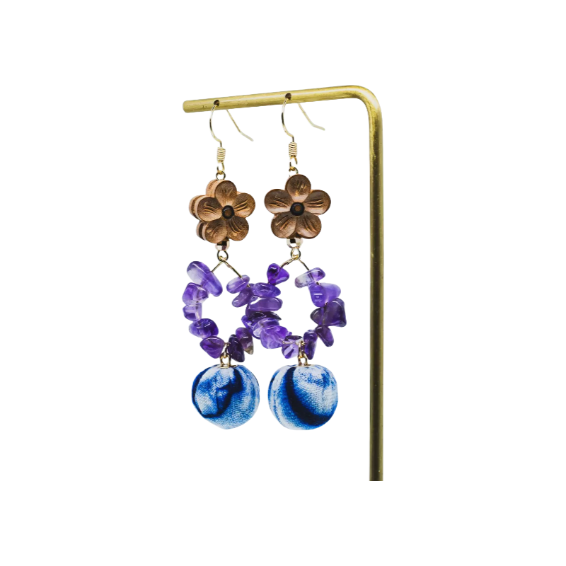 Handmade Tie-Dye 14k Amethyst Crushed Stone Style Chinese Style Earrings