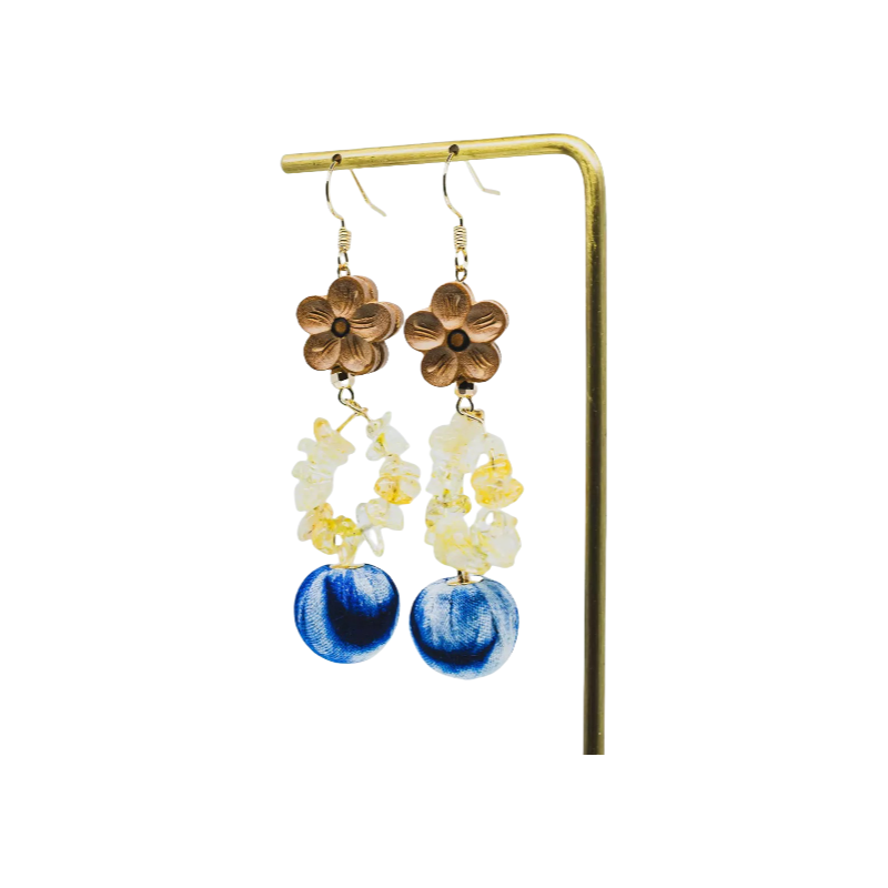 Handmade Tie-Dye 14k Citrine Crushed Stone Style Chinese Style Earrings