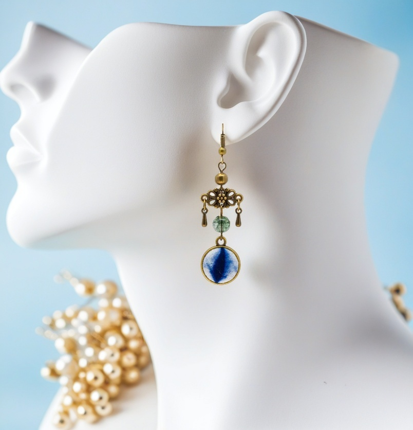 Handcrafted tie-dyed green ghost crystal earrings