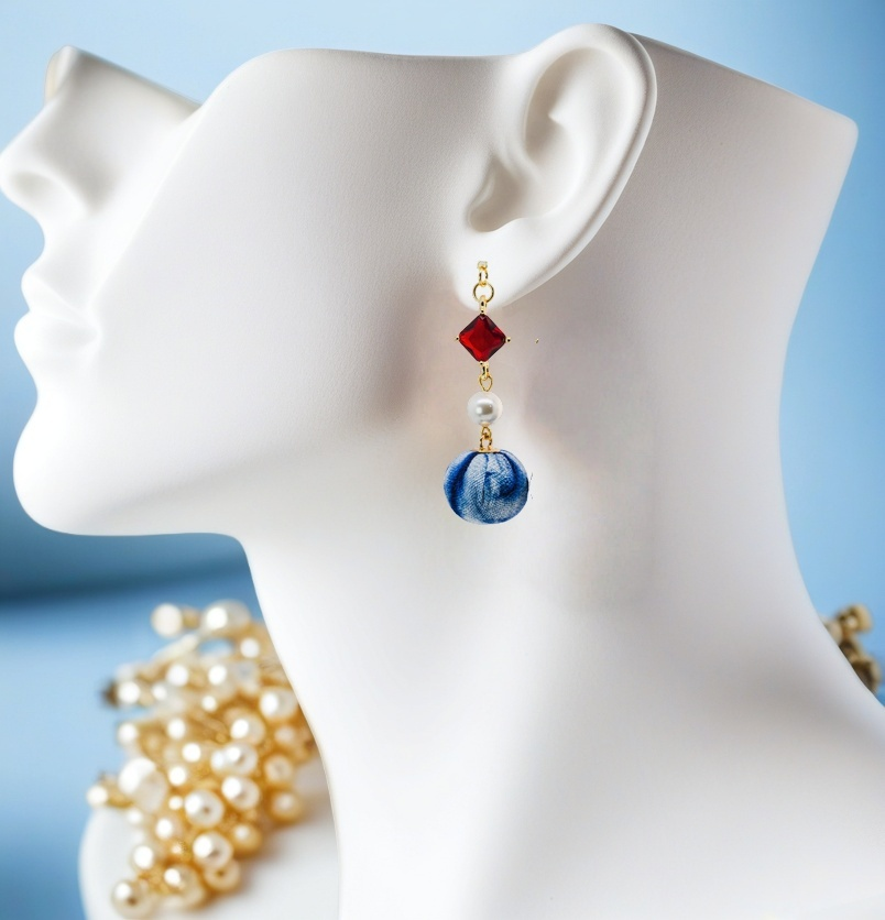 Handcrafted tie-dyed red rhombic zircon earrings