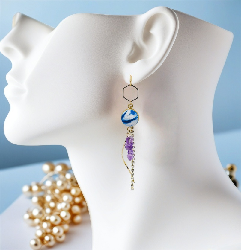 Handcrafted tie-dyed amethyst tassel earrings