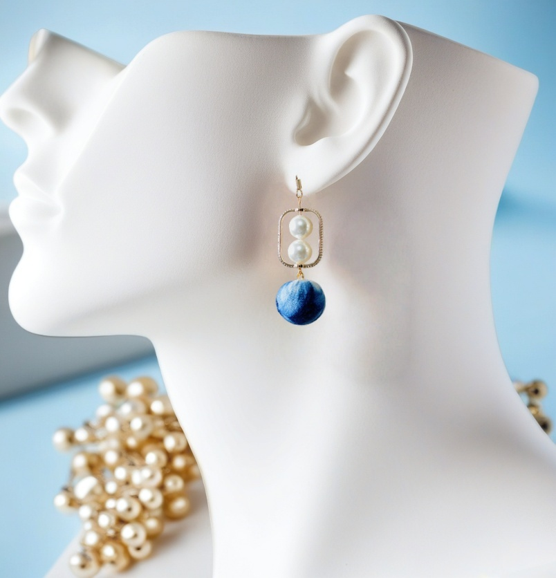 Handcrafted tie-dyed simple double pearl earrings