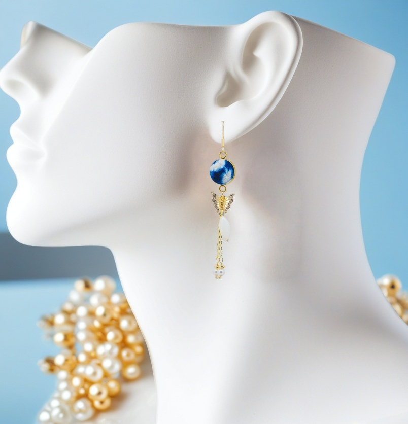 Handcrafted tie-dyed butterfly pearl earrings