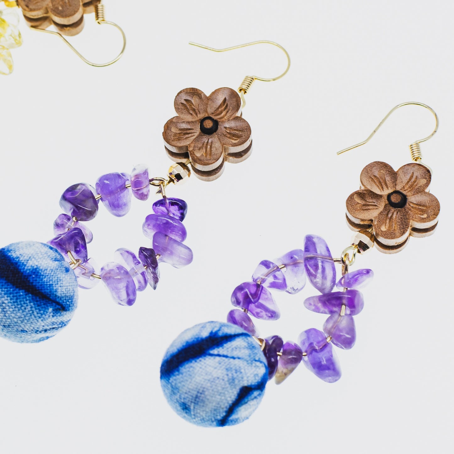 Handmade Tie-Dye 14k Amethyst Crushed Stone Style Chinese Style Earrings