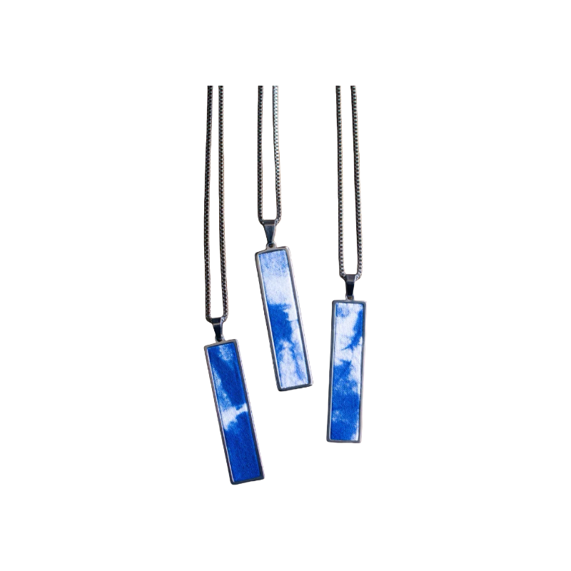 Handmade tie-dye long pendant with the pattern of blue sky and white clouds