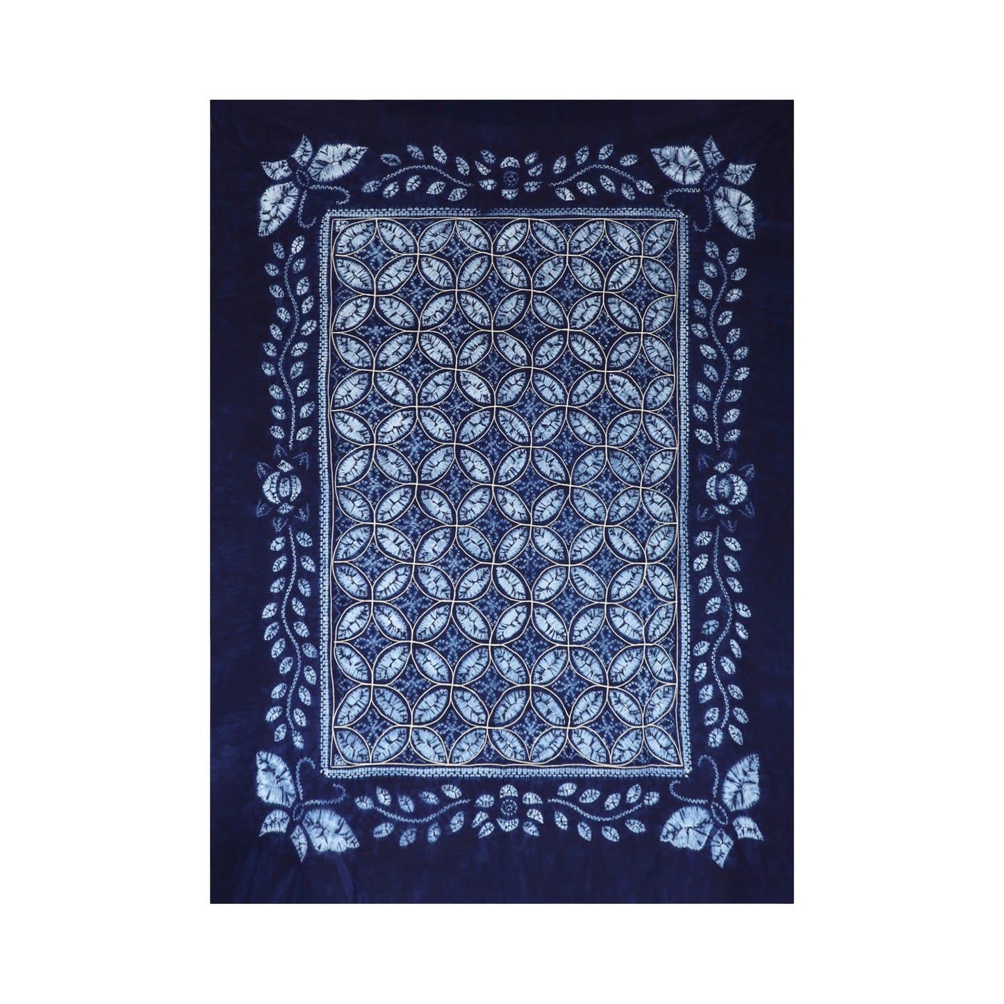 Handmade tie-dye tablecloth with copper coins pattern