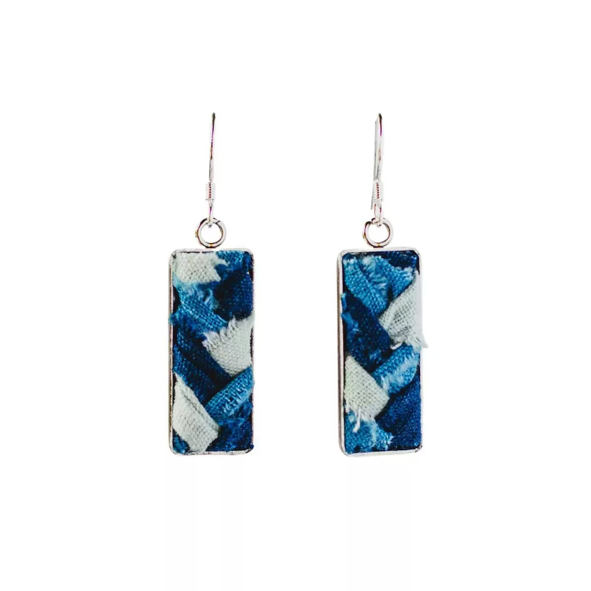 Handcrafted tie-dye ethnic-style silver woven earrings