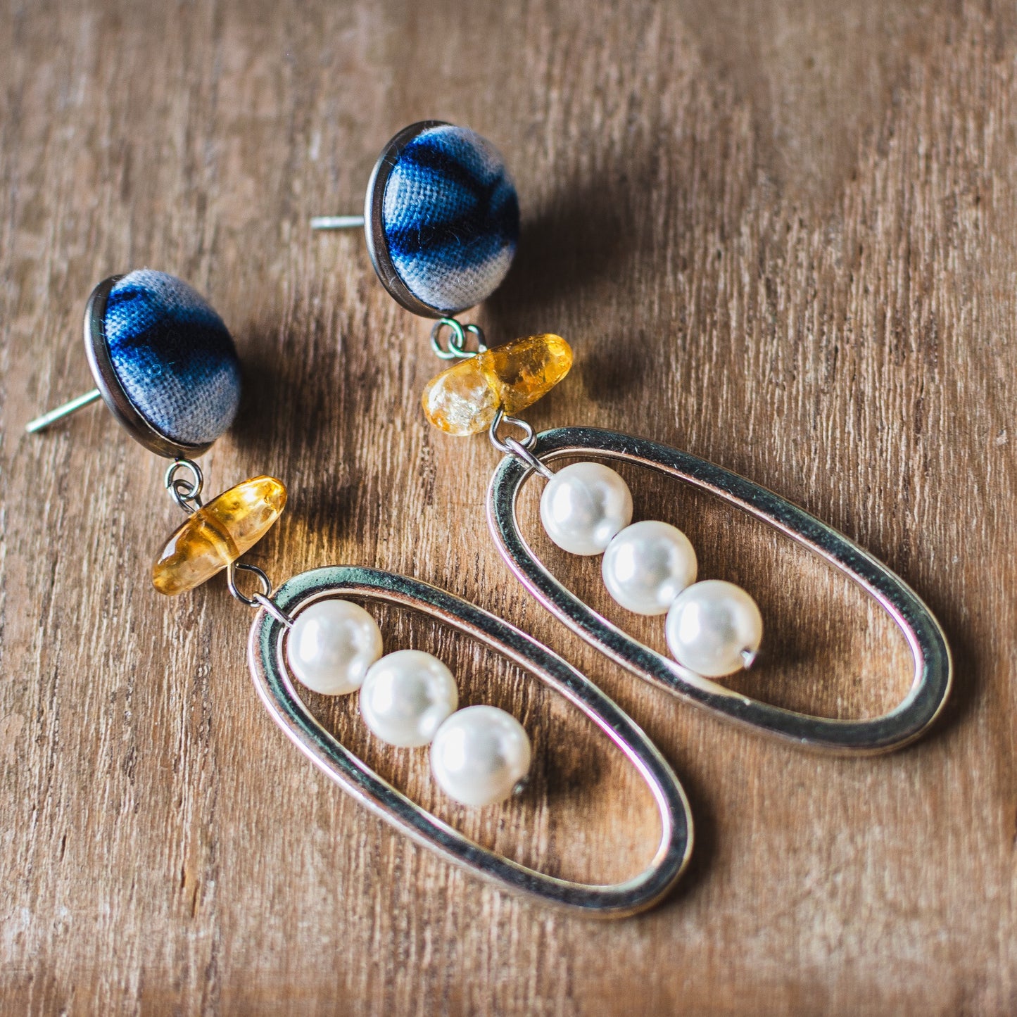 Handcrafted tie-dyed amber pearl earrings