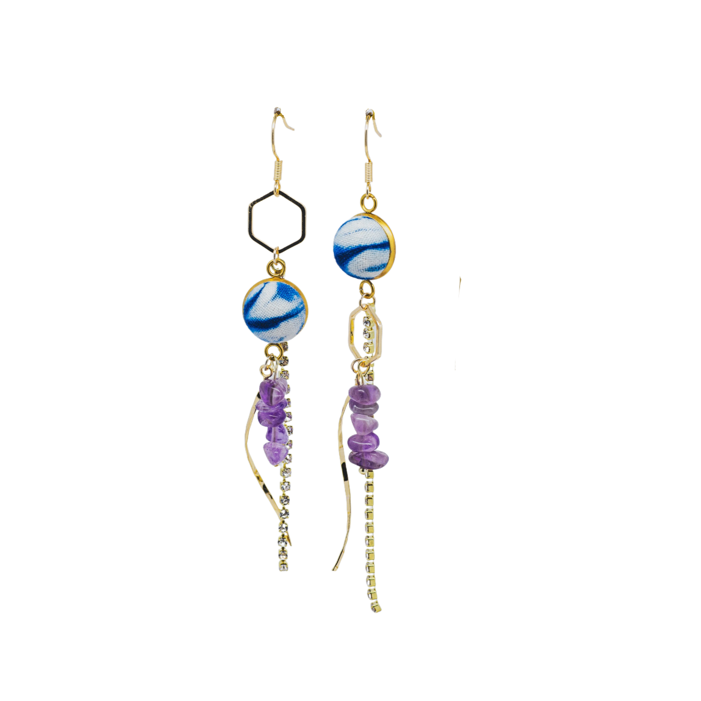 Handcrafted tie-dyed amethyst tassel earrings