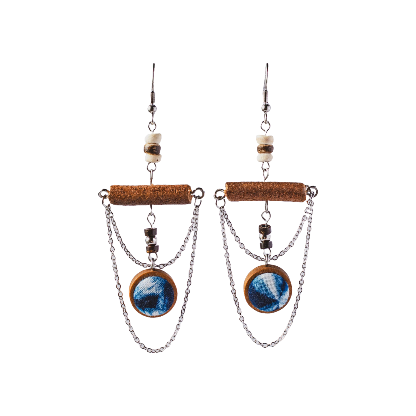 Handcrafted tie-dyed ethnic style wooden earrings