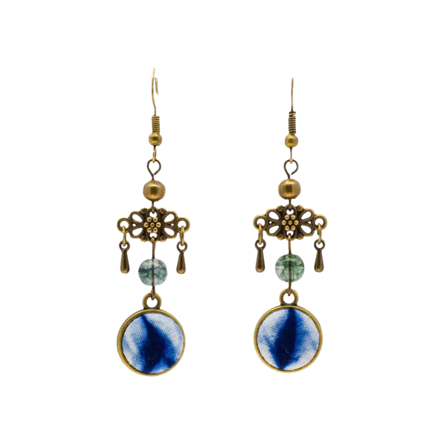 Handcrafted tie-dyed green ghost crystal earrings