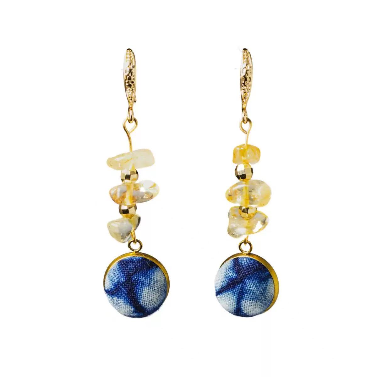 Handmade tie-dye natural yellow crystal earrings
