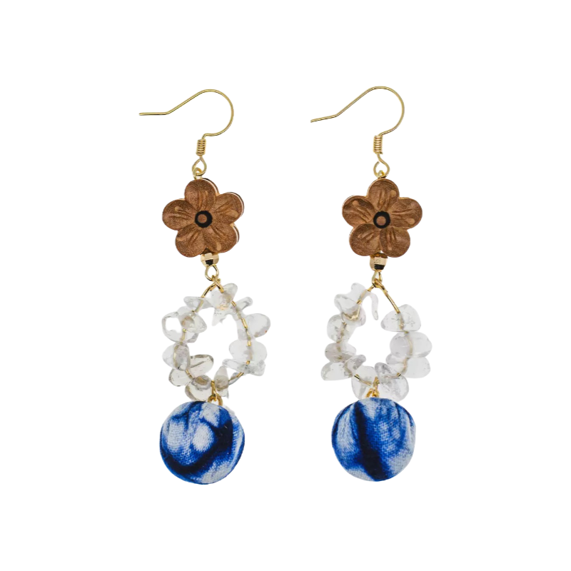 Handmade Tie-Dye White Crystal Crushed Stone Style Chinese Style Earrings