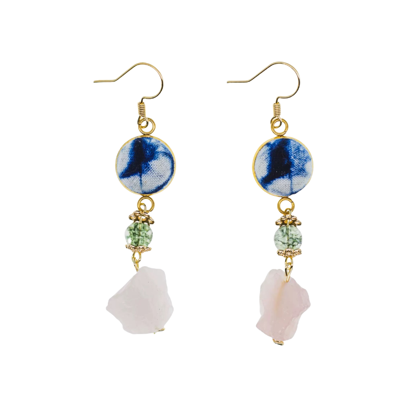 Handmade White Crystal Wooden Chinese Style Earrings
