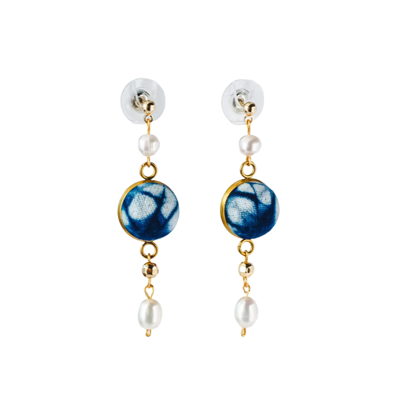 Handmade tie-dye pearl high-end 14k gold earrings