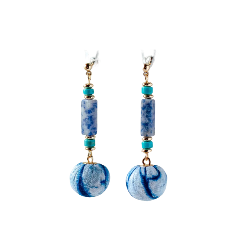 Handmade tie-dye 14k gold natural stone earrings