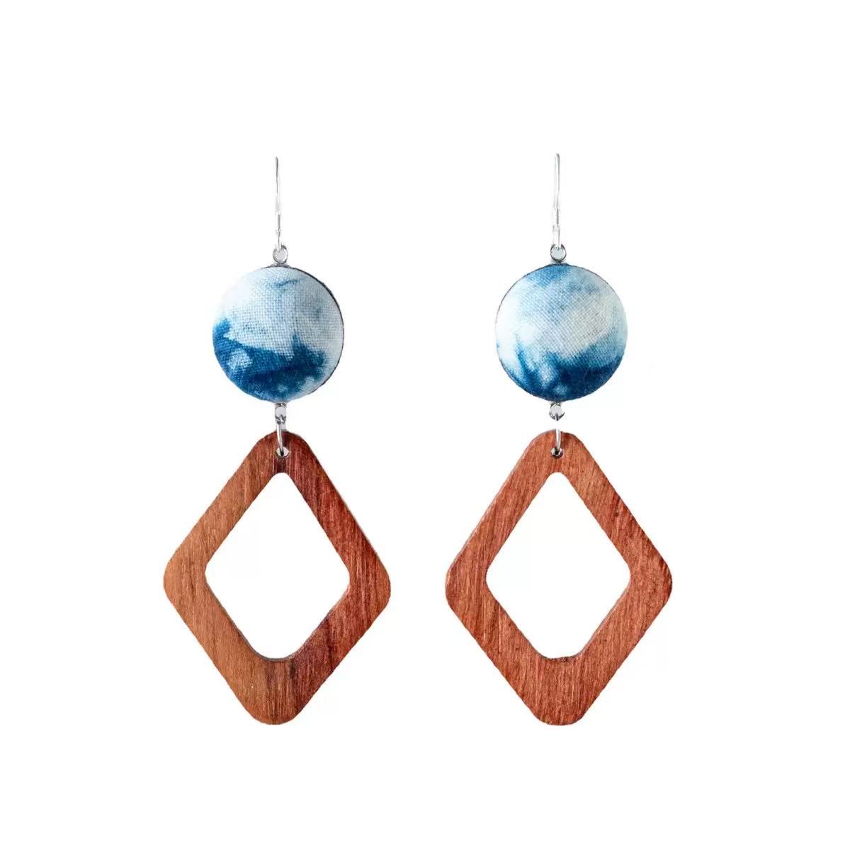 Handmade tie-dye wooden geometric earrings