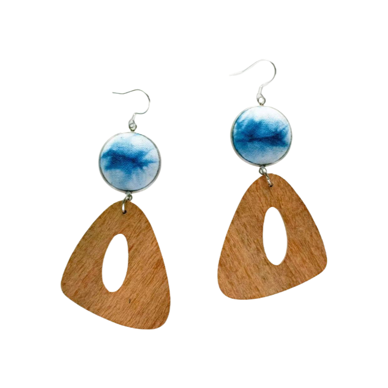 Handmade tie-dye wooden geometric triangular earrings