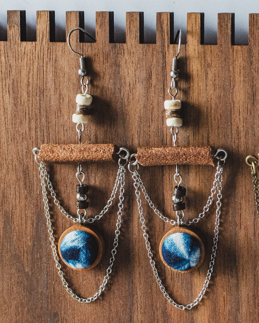 Handcrafted tie-dyed ethnic style wooden earrings