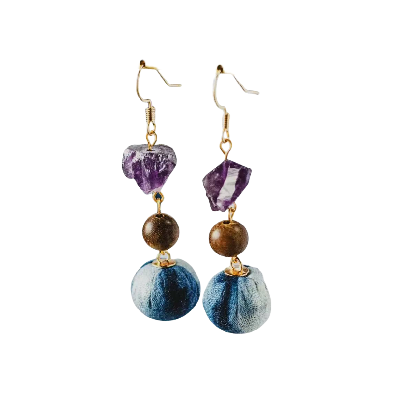 Handmade tie-dye natural amethyst stud earrings