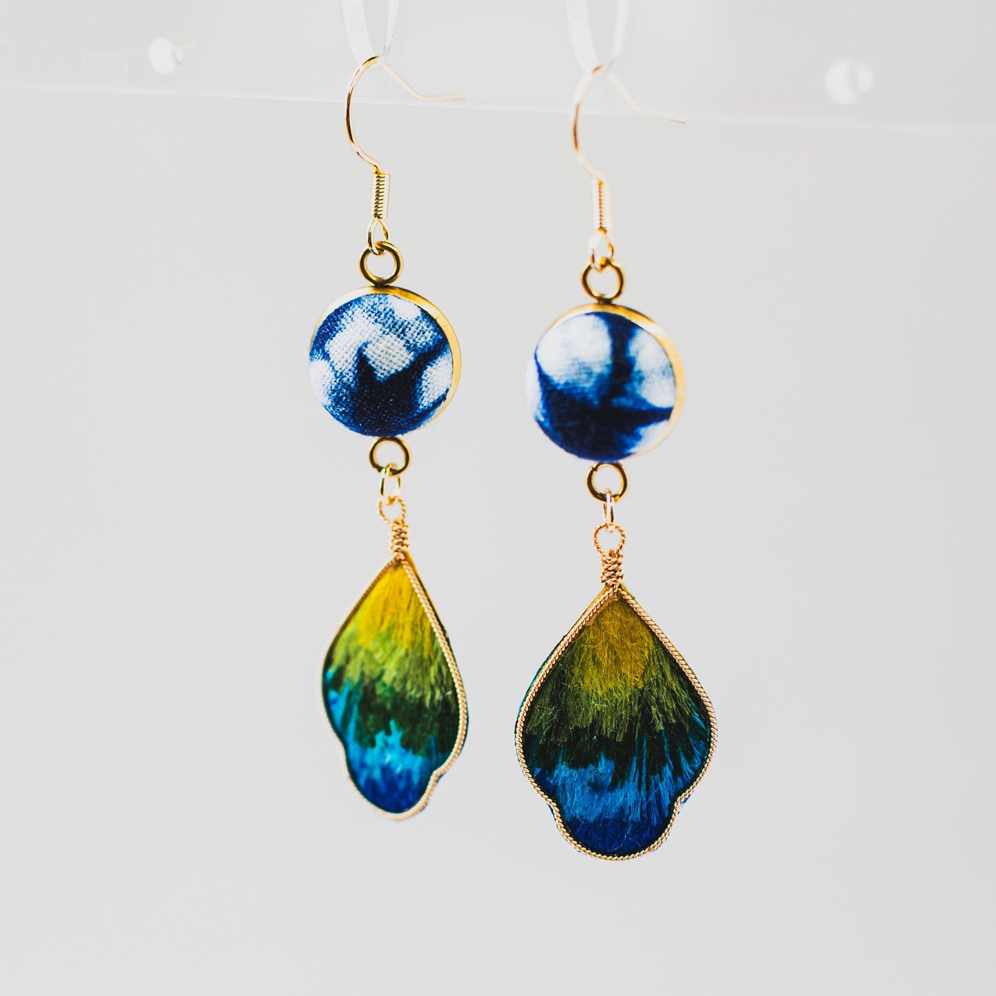 Handmade tie-dyed colored velvet flower earrings