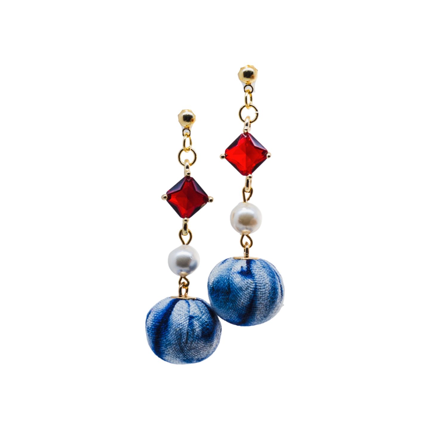 Handcrafted tie-dyed red rhombic zircon earrings