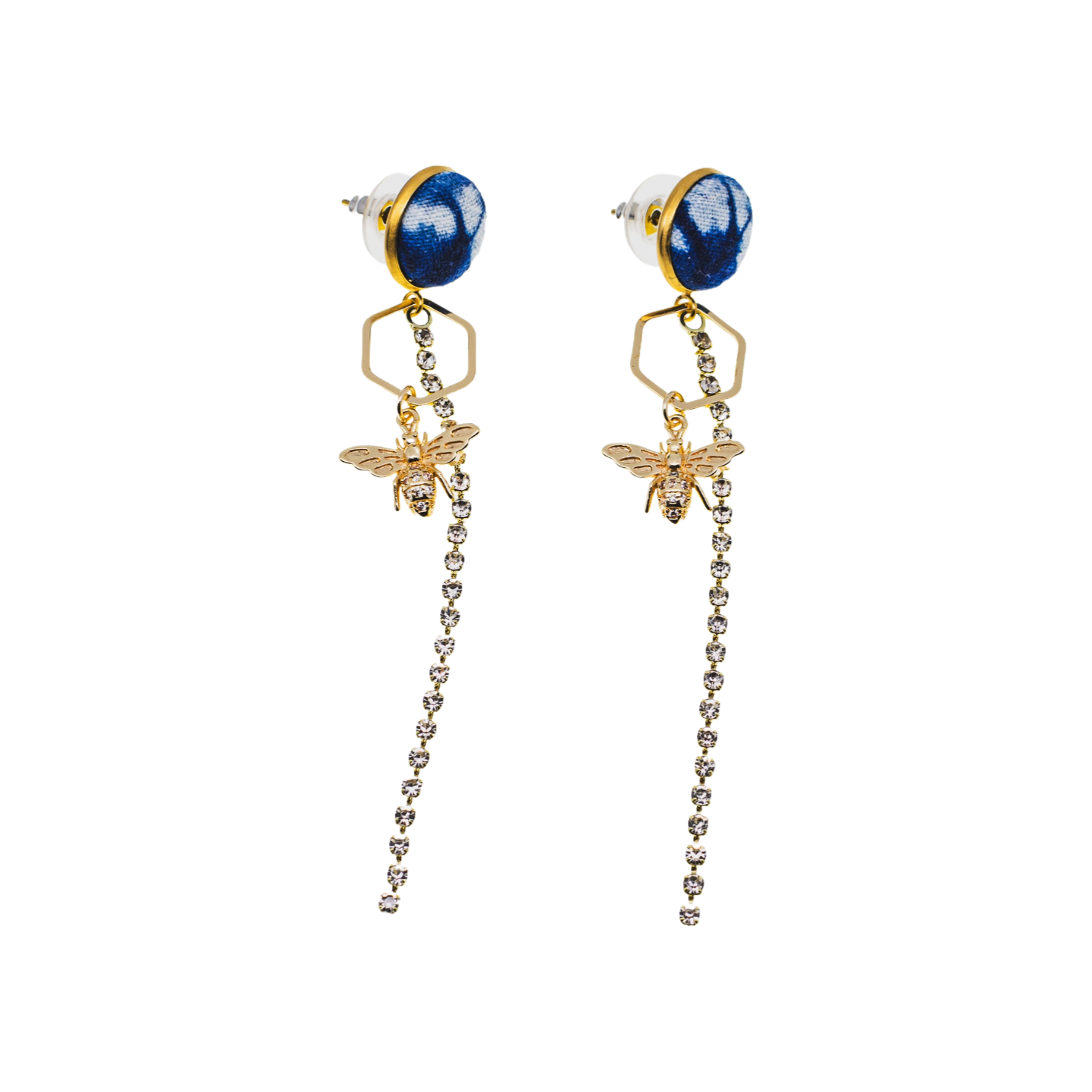 Handcrafted tie-dyed gilded bee earrings