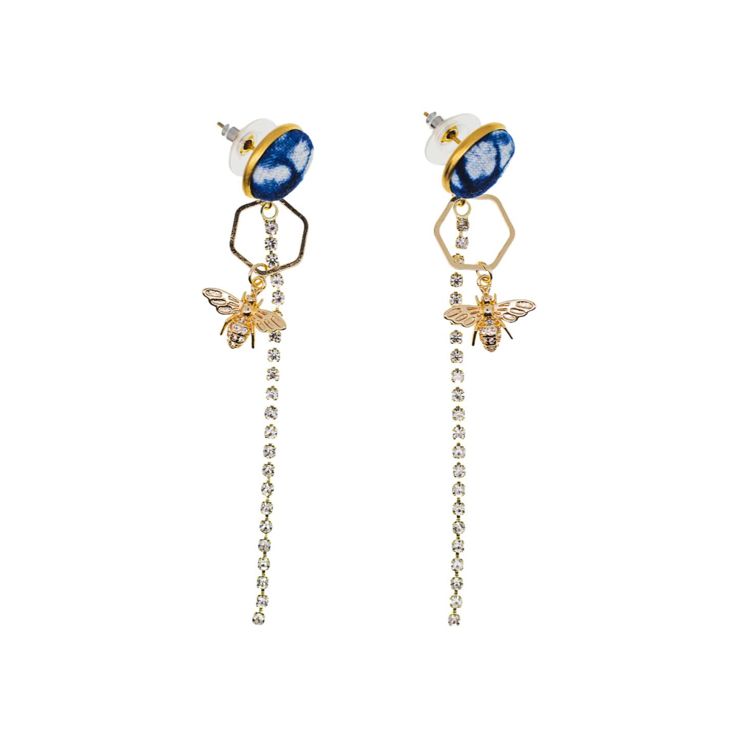 Handcrafted tie-dyed gilded bee earrings