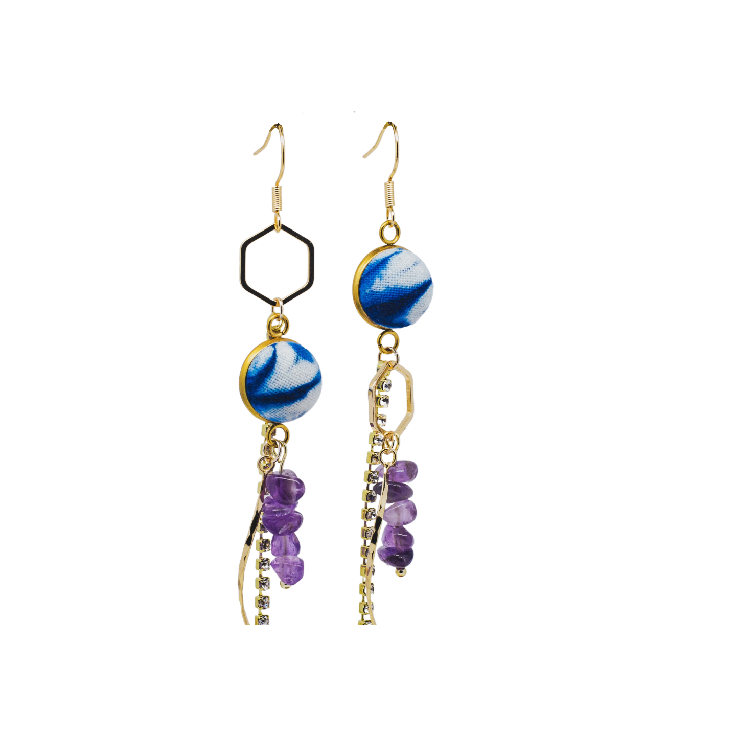 Handcrafted tie-dyed amethyst tassel earrings