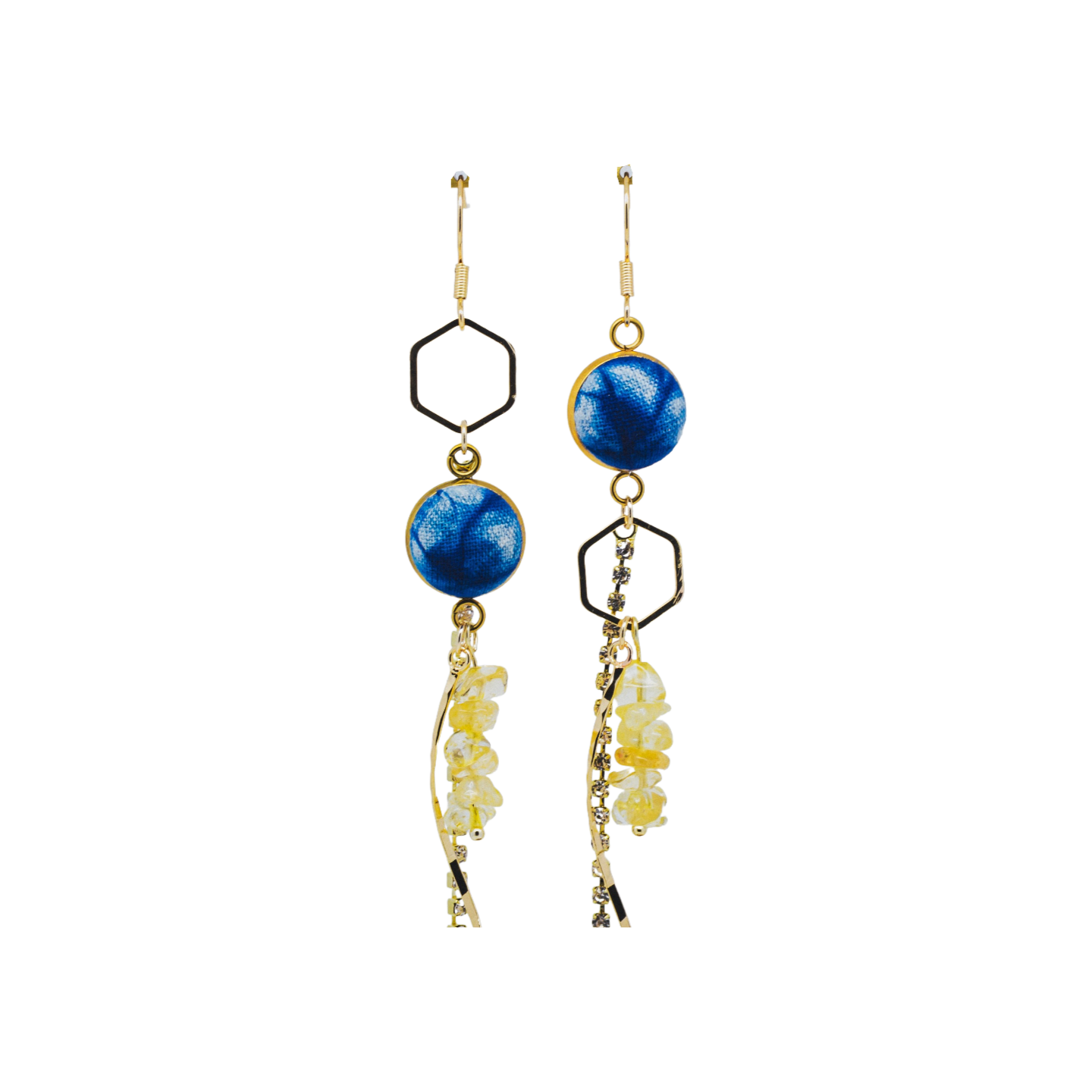Handcrafted tie-dyed yellow crystal tassel earrings