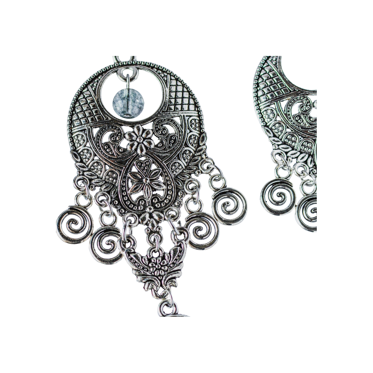 Handmade tie-dyed ethnic vacation silver earrings