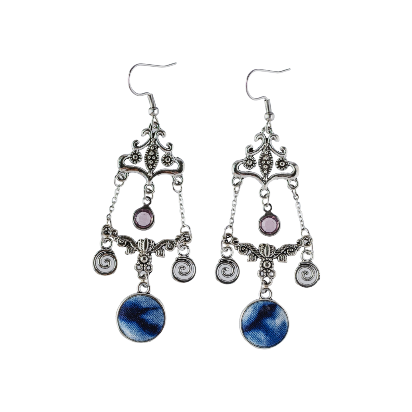Handcrafted tie-dyed court silver amethyst earrings