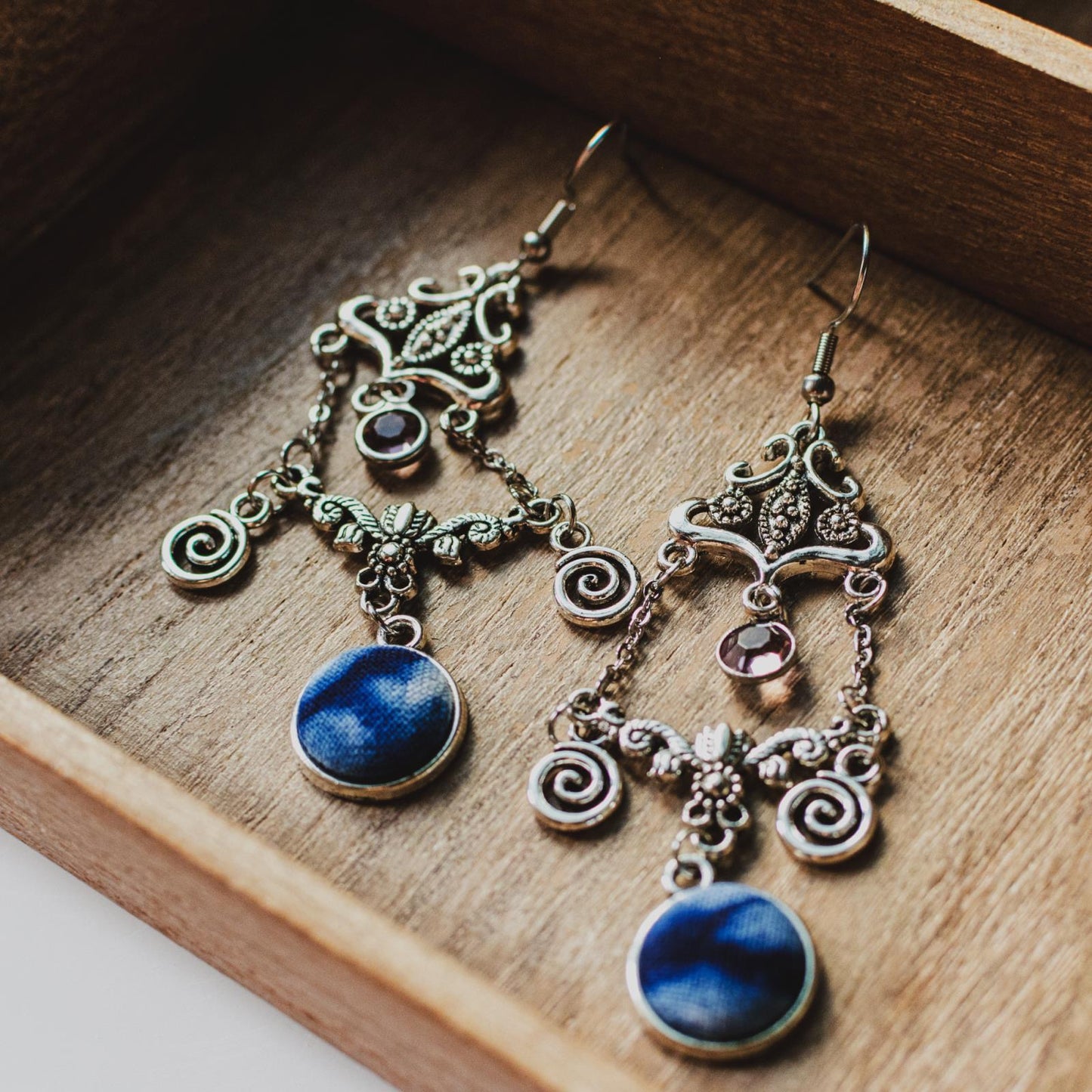 Handcrafted tie-dyed court silver amethyst earrings