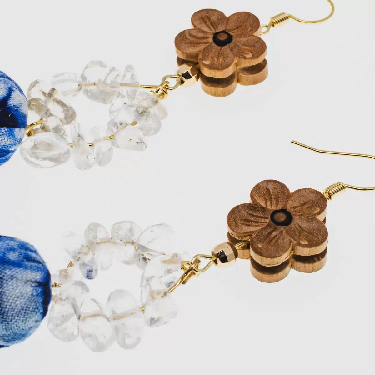 Handmade Tie-Dye 14k White Crystal Crushed Stone Style Chinese Style Earrings