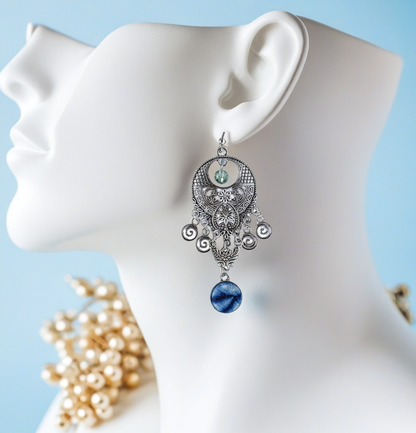 Handmade tie-dyed ethnic vacation silver earrings
