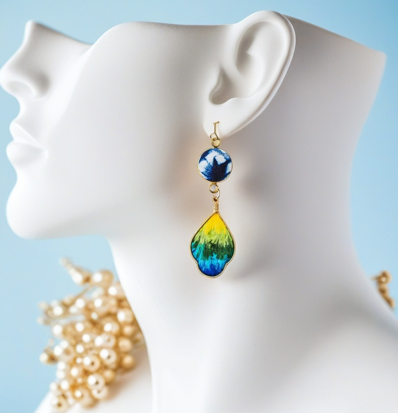 Handmade tie-dyed colored velvet flower earrings