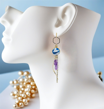 Handcrafted tie-dyed amethyst tassel earrings