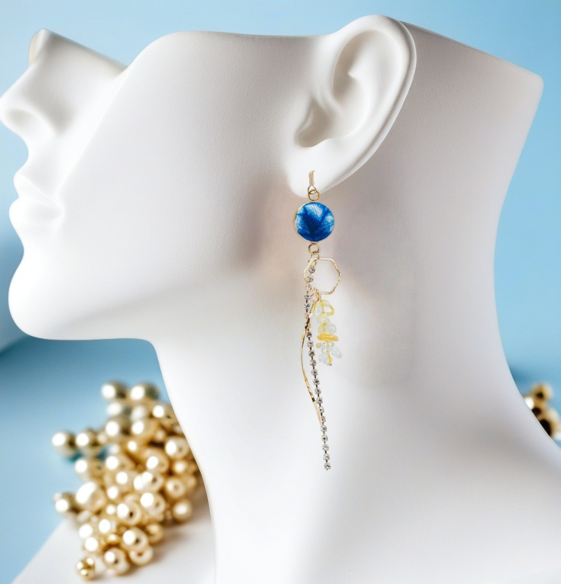 Handcrafted tie-dyed yellow crystal tassel earrings