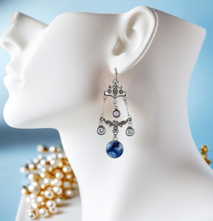 Handcrafted tie-dyed court silver amethyst earrings