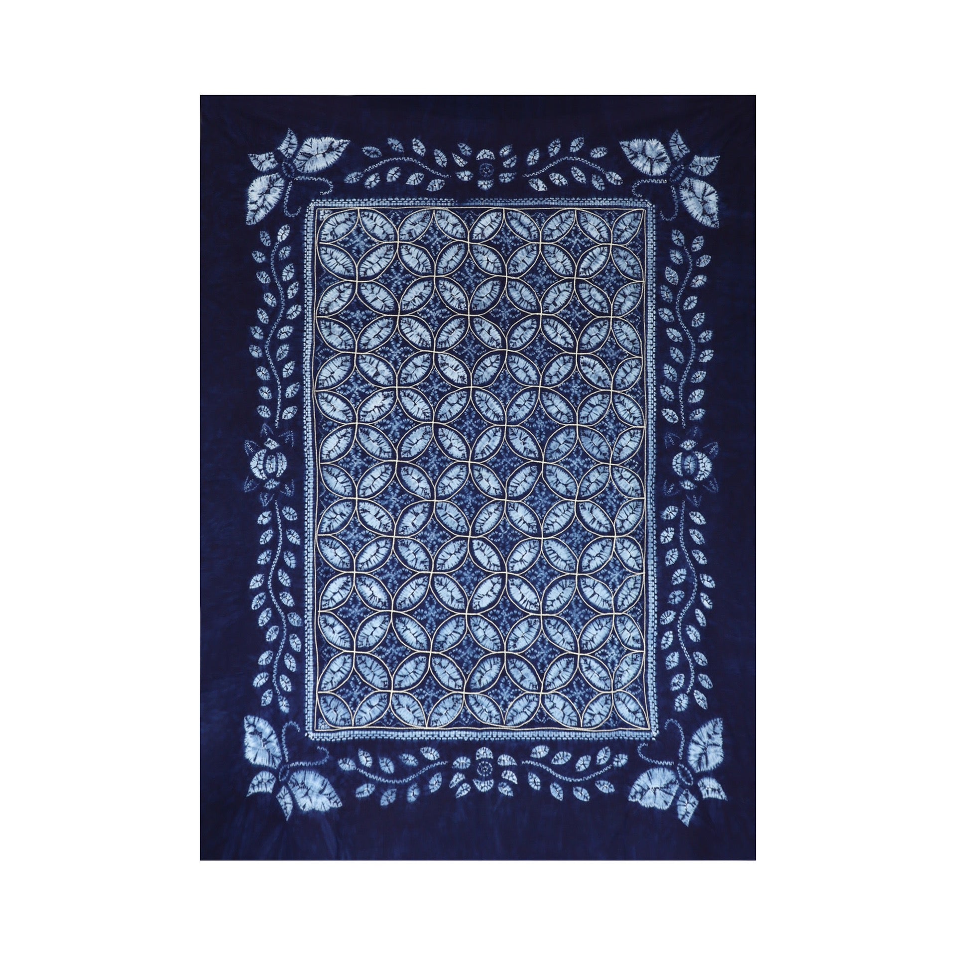Handmade tie-dye tablecloth with copper coins pattern