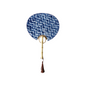 Handmade tie-dye fan with natural bamboo handle and arc-shaped patterns