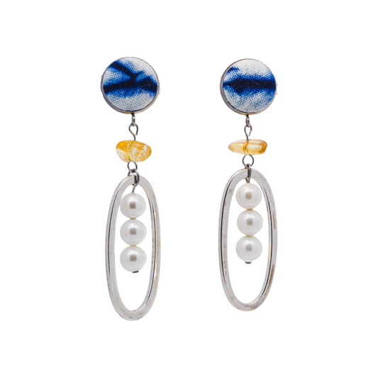 Handcrafted tie-dyed amber pearl earrings