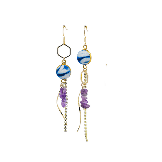 Handcrafted tie-dyed amethyst tassel earrings