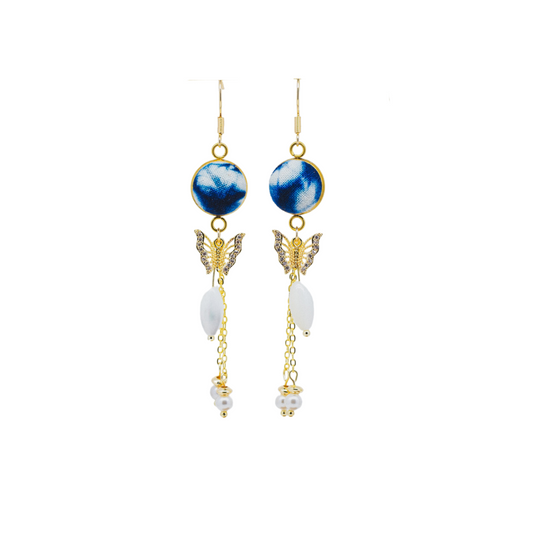 Handcrafted tie-dyed butterfly pearl earrings