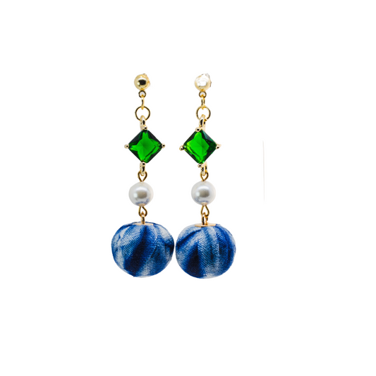 Handcrafted tie-dyed green rhombic zircon earrings