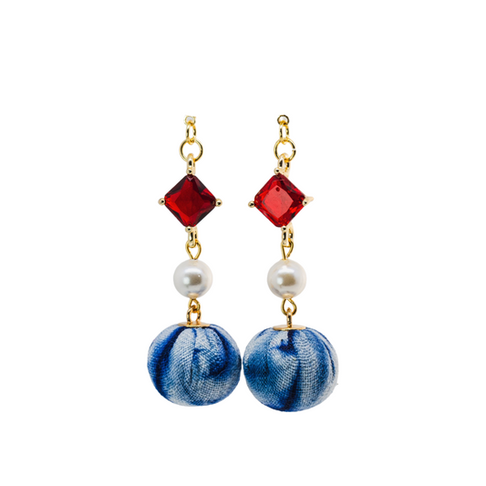 Handcrafted tie-dyed red rhombic zircon earrings