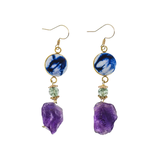 Handmade Amethyst Wooden Chinese Style Earrings