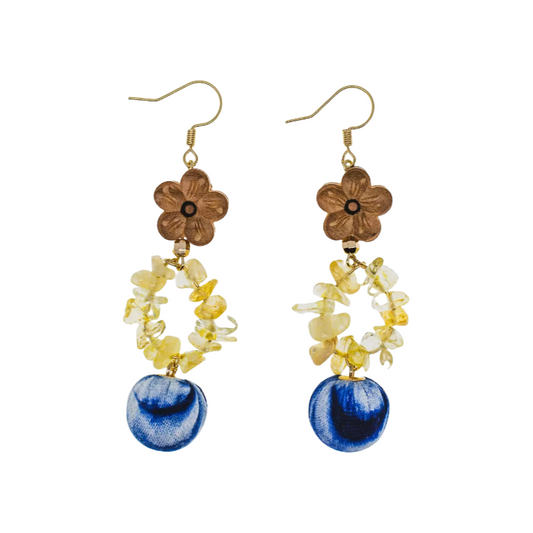 Handmade Tie-Dye Citrine Crushed Stone Style Chinese Style Earrings